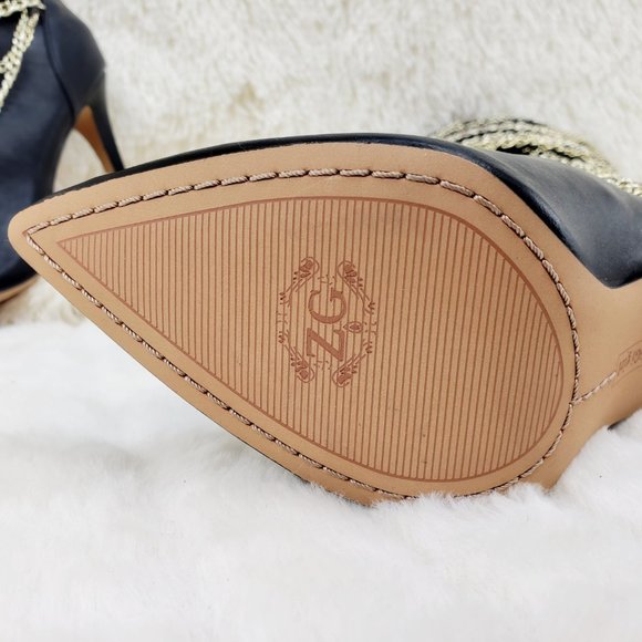 FINAL SALE Black Multiple Gold Chain 4.5" Heel Knee High Boot Last One - Picture 12 of 13